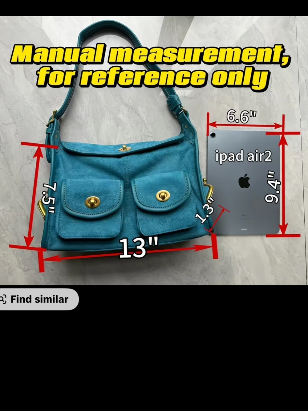 Vintage Y2K hobo style Blue suede bag - Picture 5 of 8